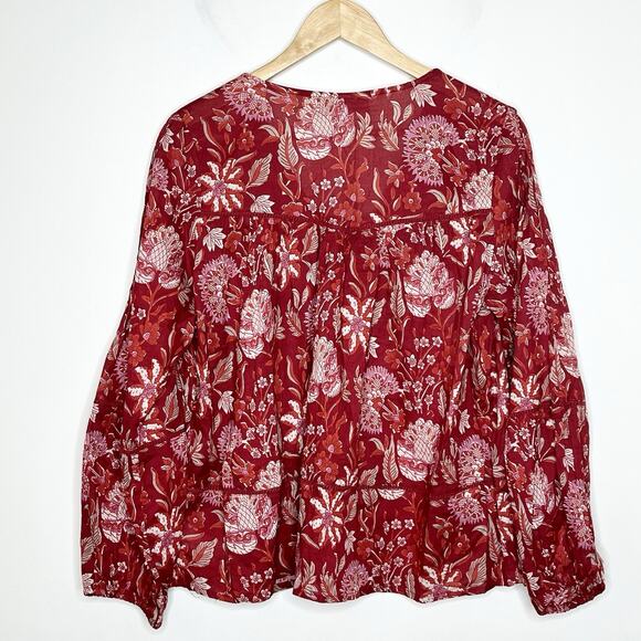 Rachel Zoe Embroidered Boho Top Red Womens Size M Floral Aztec Southwestern - Picture 8 of 8